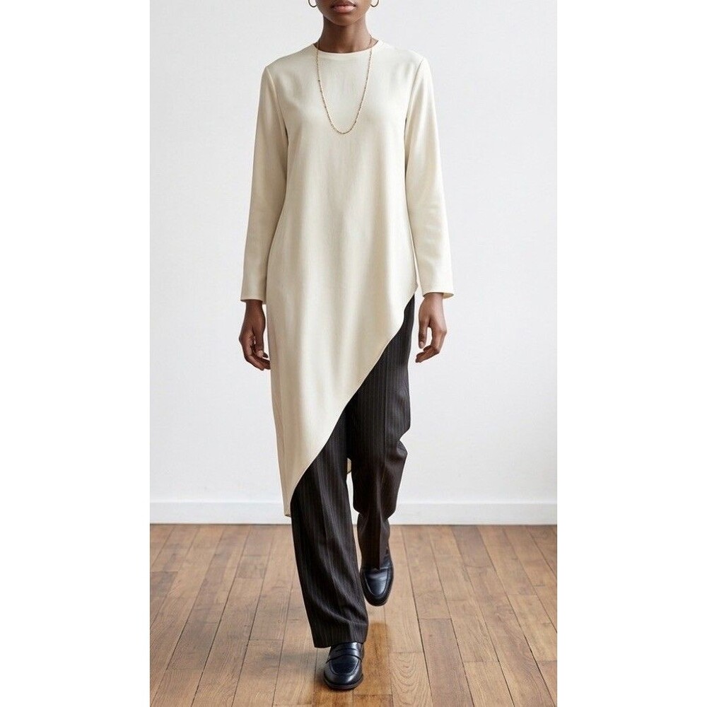 NEW Zara ZW Collection Asymmetric Flowy Blouse Ecru Ivory Small Ref 4437/262 NWT